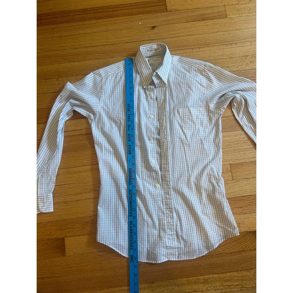 Yves Saint Laurent Chemises Mens 14.5 32-33 Blue White Grid Check Dress Shirt - Picture 4 of 5
